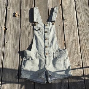 cute gray and white striped overalls